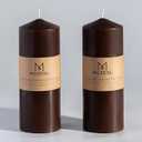MOZEAL 3" x 8" Hand-Poured Unscented Candles, Large Brwon Pillar Candles Set of 2, No Drip, Approx 120 Hours Long Burning, Wedding, Dinner, Christmas and Home Decor（3 Inch Diameter 8 Inch Height）