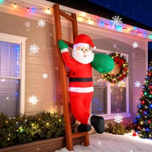 8FT Santa Claus Climbing on Ladder Christmas Decoration with Built-in LED Lights, Christmas Outdoor Inflatable Decoration for Lawn, Yard, Garden, Patio