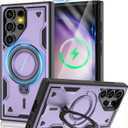for Samsung Galaxy-S23-Ultra-Case with Magsafe & [HD Screen Protector2][Anti-Fingerprint], 360 Metal Rotated Kickstand,Military Grade Shockproof Protective for Galaxy S23 Ultra Case,Purple