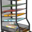 keomaisyto 6-Tier Standing File Organizer for Office Organization, Under Desk File Holder with Sliding Mesh Paper Letter Trays, Slim Rolling File Cart with Wheels for Home/Office/Study