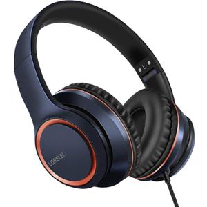LORELEI X8 Over-Ear Wired Headphones with Microphone with 1.45m-Tangle-Free Nylon Line&3.5mm Plug,Lightweight Foldable & Portable Headphones for Smartphone,Tablet,Computer,Mp3/4(Dark Blue)