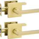 Goldenwarm Gold Passage Door Handles for Hallways & Closets, Zinc Alloy Non-Locking Brushed Gold Closet Door Handles, Heavy Duty Passage Door Hardware (2 Pack)