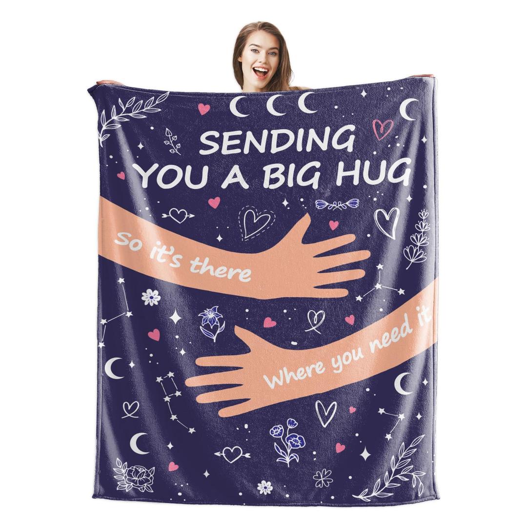 Wajade Get Well Gifts for Women Men After Surgery Hug Inspirational Blanket for Woman Thinking of You Gifts Healing Blanket Cancer Care Sympathy Gifts for Women Men Navy Blue Hug 50"x60"