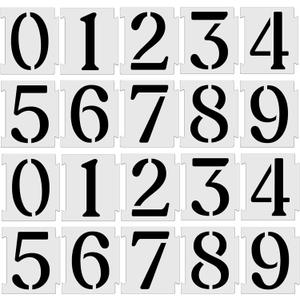 YEAJON 8 Inch Curb Stencil Kit 0-9 Address Number Stencils, 20Pcs Reusable 14 Mil Mylar Plastic Templates for Painting on Road, Wall, Wood, Mailbox