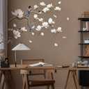 SHUCHING White Magnolia Tree Wall Decals Peel and Stick, Trees Flowers Wall Decor Stickers, White Branches Corner Wall Art(Left)