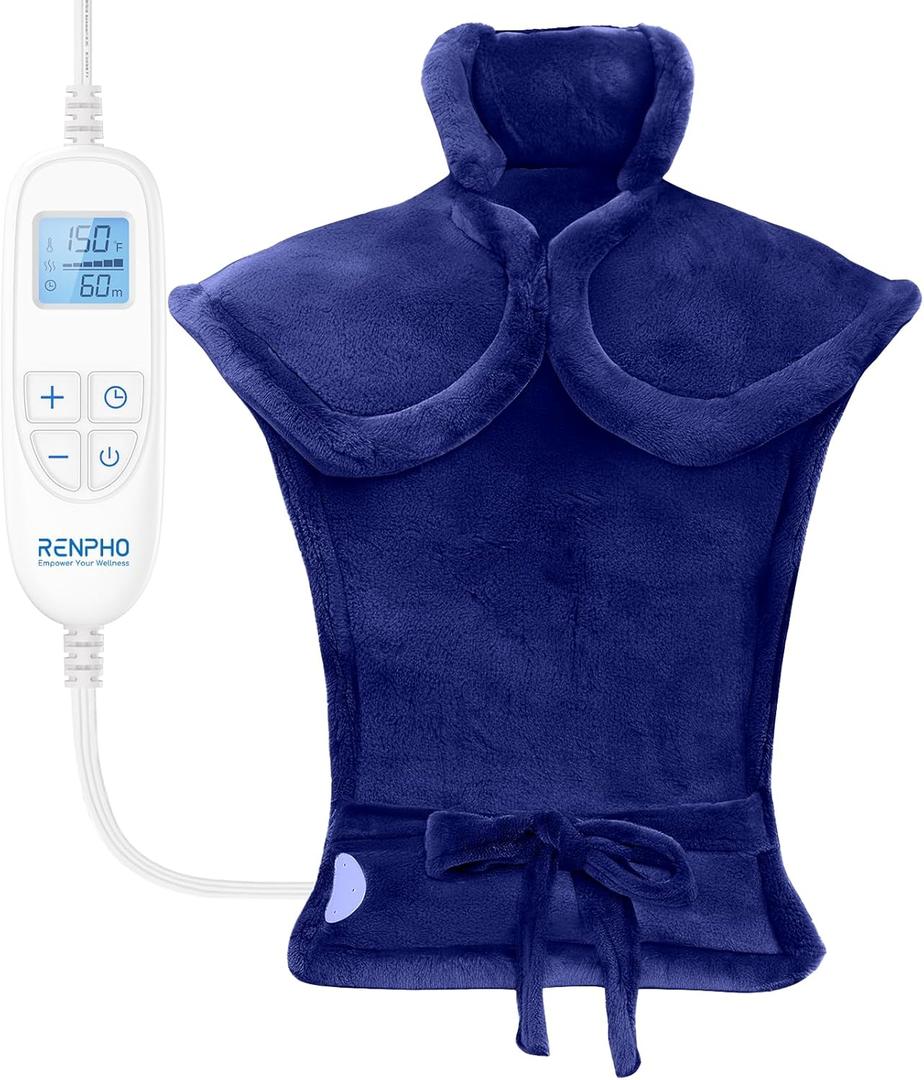 RENPHO Electric Heating Pad for Back, Mothers Day Gifts & Birthday Gifts for Mom Dad Women Men, FSA Eligible & HSA Store, Neck and Shoulder Heat Pad, Fast Heating, 24"x33", ETL Certified, Dark Blue