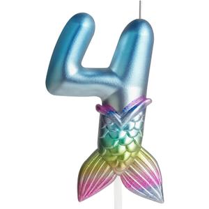 Birthday Candles Numbers 4 Candle, Mermaid Birthday Decorations, Happy 4th Birthday Candles for Cake, Rainbow Birthday Cake Candle Mermaid Cake Toppers Birthday Party Supplies