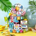 26 Pcs Summer Pool Tiered Tray Decor Sets Farmhouse Hello Summer Wood Sign Flamingo Ball Swim Rings Table Centerpieces Colorful Hawaii Plaque Decorations for Home Kitchen Office Shelf Holiday