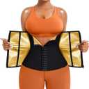 TrainingGirl Waist Trainer for Women Lower Belly Waist Trimmer Corset Tummy Wrap Workout Sweat Belt Band Sports Sauna Suit (Medium, Black-golden Inner)