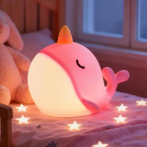 Narwhal Silicone Night Lamp, 7 Colors Changing LED Portable Touch Kawaii Lamp, USB Rechargeable Silicone Dimmable RGB Night Lights with Timer, Birthday/Christmas Gifts for Bedroom Decor