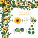 Uieke 2 Pack Artificial Sunflower Garland, 6ft/Strand Silk Sunflowers Hanging Vines Flowers Garland with Green Leaves for Room Kitchen Garden Birthday Wedding Baby Shower Party Table Decor