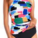 Tempt Me Two Piece Tankini Set Tummy Control Swimsuit for Women High Neck Top with Bottom Bathing Suits Ruched Swimwear (X-Large, Color Block)