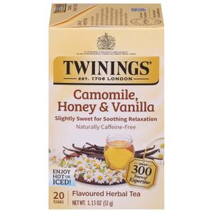 6 x Twinings Camomile, Honey & Vanilla Herbal Tea individually Wrapped Bags, 20 Count (Pack of 1), Naturally Caffeine-Free, Enjoy Hot or Iced, 20 Teabags (EXP 11/20/28)
