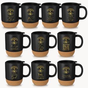 Jingmore 10 Pcs Bible Verse Coffee Mugs Cork Base, Tree, English Quote, 15oz