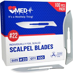 Pack of 100 Disposable Scalpel Blades #22, Size 22 Surgical Blades, High Carbon Steel Dermaplane Blade Tool. Individually Wrapped #22 Scaple Blade, Sterile