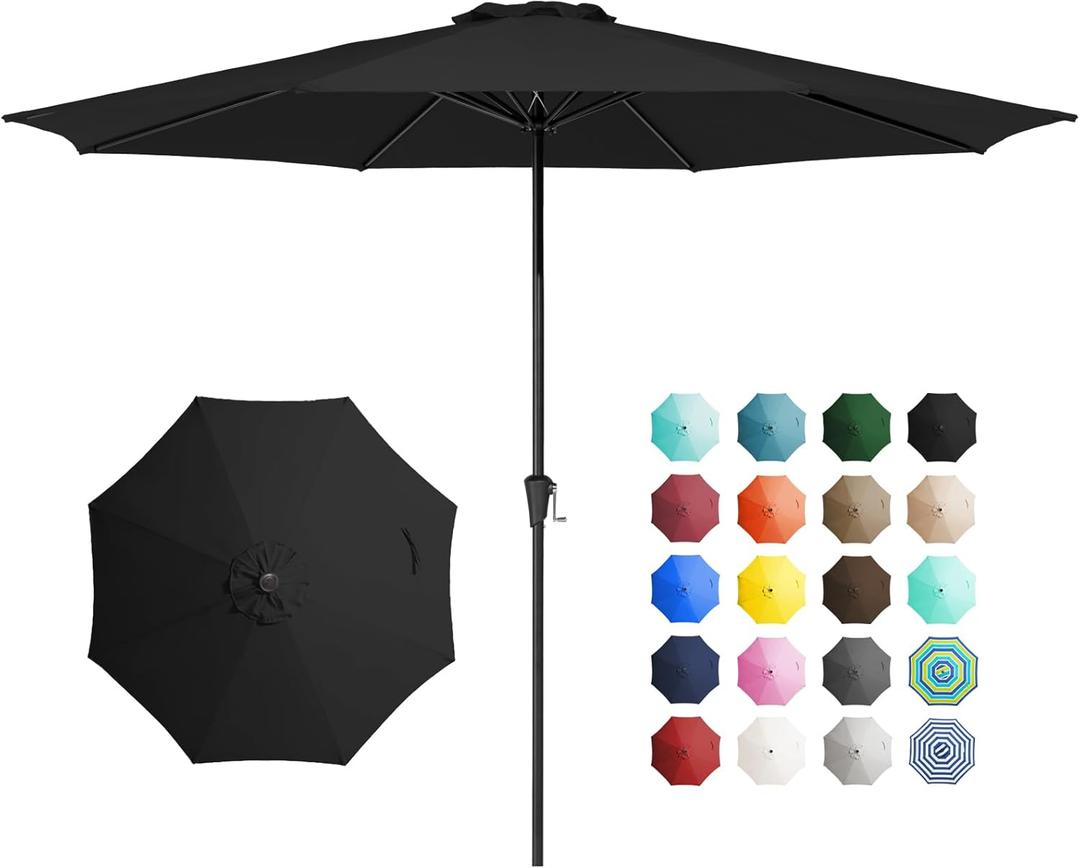 JEAREY 11' Patio Umbrellas Outdoor Table Market Umbrella w/Crank, 8 Sturdy Ribs, UV Protection Windproof for Garden, Deck, Backyard, Pool(Black)
