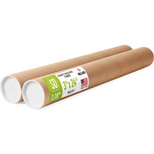 3" x 24" Reinforced Kraft Paper Mailing Tube, Pack of 2 Tubes with 4 Caps – Secure US Poster Tube – Made in USA Cardboard Tube for Shipping and Storing Posters, Prints, Artwork