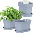 Oliz Windowsill Herb Garden Planter with Tray, Set of 6 Grey Oval Farmhouse Garden Pots for Indoor/Outdoor Plants (No Seeds) (Gray)