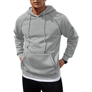 Men's Fleece-Lined Hoodie Thermal Midweight Casual Hooded Sweatshirt with Kangaroo Pocket (S-2XL) (Gray)