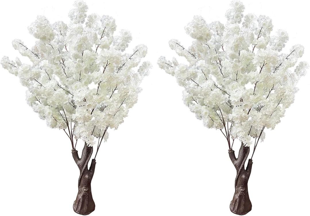 Artificial Cherry Blossom Tree, 4.3FT 2 Pack White Faux Cherry Blossom Tree for Home, Wedding & Party Decoration, Indoor & Outdoor