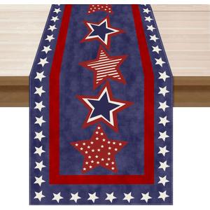 XCHI Blue Patriotic Red White Stars America 4th of July Memorial Day Independence Day Table Runner Decoration for Home Kitchen Holiday Party 13x72 Inch