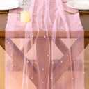 Socomi Pearl Table Runner Tulle Pink Summer Cheesecloth 10FT Gauze Cheese Cloth Sheer Chiffon Dining Wedding Birthday Party Baby Shower Bridal Anniversary Holiday Centerpiece Table Decor