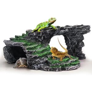 GOZILLA Basking Platform Step Ledge,Reptile Hideout Turtle Tank Accessories Decorations,Turtle Basking Platform Habitat for Turtles,Leopard Gecko and Bearded Dragon.(Black-M-Kit)