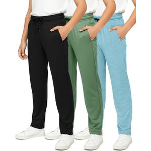 Real Essentials 3 Pack: Boys' Mesh Open Bottom Active Sweatpants with Pockets & Drawstring (Large, Set 10)