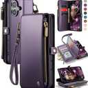 Defencase Compatible with iPhone. Case Wallet with RFID Blocking Card Holder for Women Men, Soft PU Leather Magnetic Snap Flip Zipper Strap Wallet Phone Case Fit for iPhones   6"inch long  Purple
