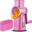 SUSTEAS Rotary Cheese Grater with Handle - Vegetable Shredder with 5 Well-designed Blades & Strong Suction Base,Round Mandoline Slicer & Food Chopper for Kitchen,with Blade Storage Box(Pink)