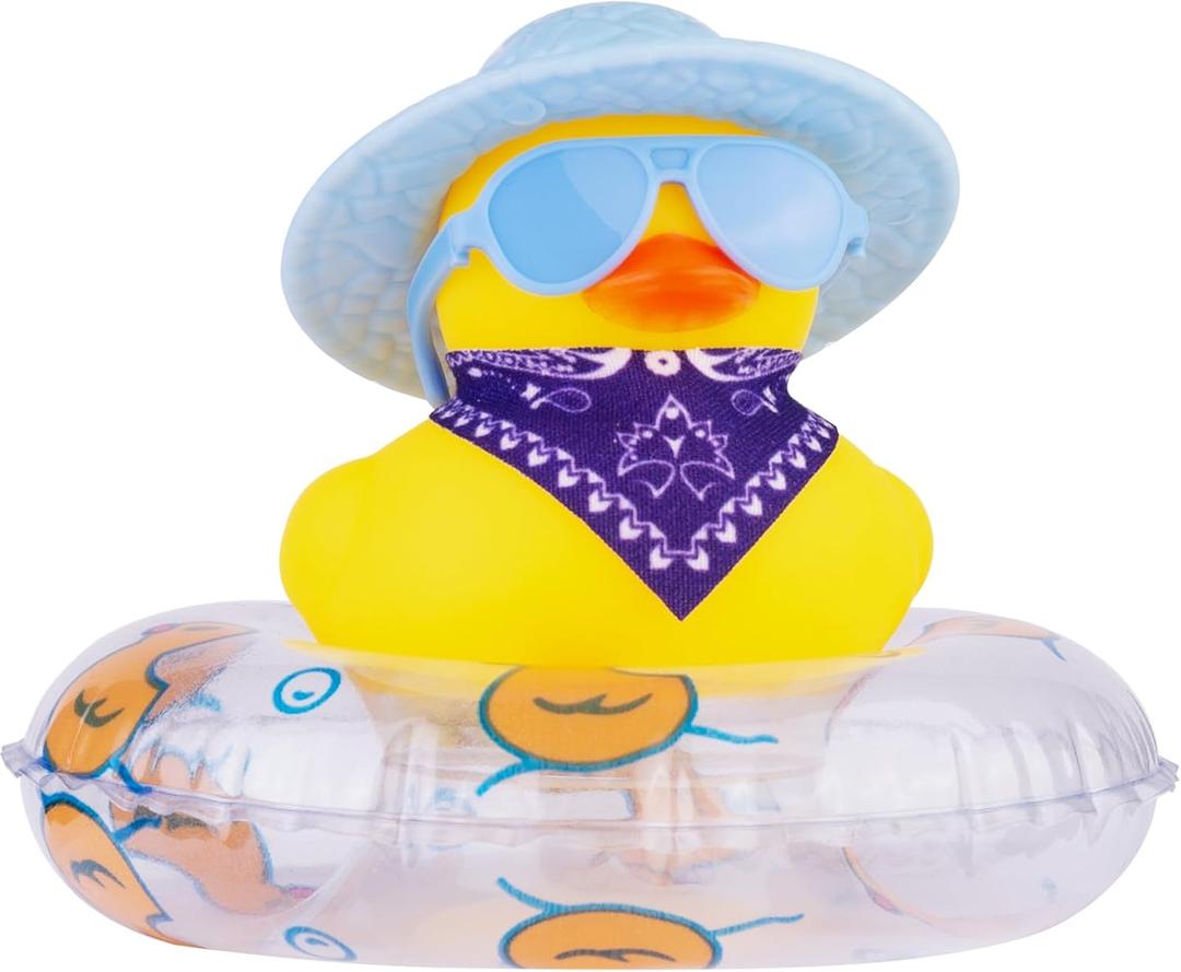Rubber Duck Car Ornaments Cowboy Duck Car Dashboard Decoration Accessories with Mini Cowboy Hat Scarf Swim Ring and Sunglasses for Decor Home(AG30)