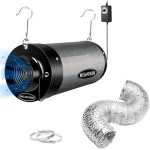 Air Filtration Kit 6", Built-in 14cm Fan Low Nois Carbon Filter with 12-Speed Controller, 8' Ducting, Cooling & Ventilation System for Grow Tents, Indoor Gardening, Hydroponics 6x13.4"
