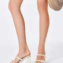 Coutgo Women's Platform Chunky High Heels Sandals Square Open Toe Strappy Pearl Slip On Slides