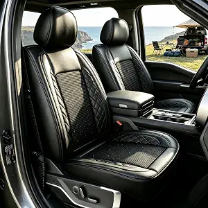 for Ford F150 Seat Covers 2009-2024 2025 2026 | F250 F350 F450 2017-2025 2026 Seat Covers Super Duty, Breathable Ice Silk, Custom Fit for Ford(2 Front Set, Black)