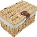 Woven Storage Basket with Lid Organizer for Books Magazines and Household Items Wicker Container for Desktop and Home Easy to Clean and Reusable, 
Light Brown