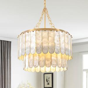 Weibath 5-Light Chandelier Shell 2 Tiered Faceted Gold Chandeliers for Dining Room Modern Pendant Lighting - Amazon.com