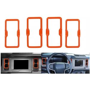4PCS for Frod Bronco Air Conditioning Outlet Adjustment Trim Center Console Dash AC Vent Ring Cover Compatible with 2021-2025(Orange)