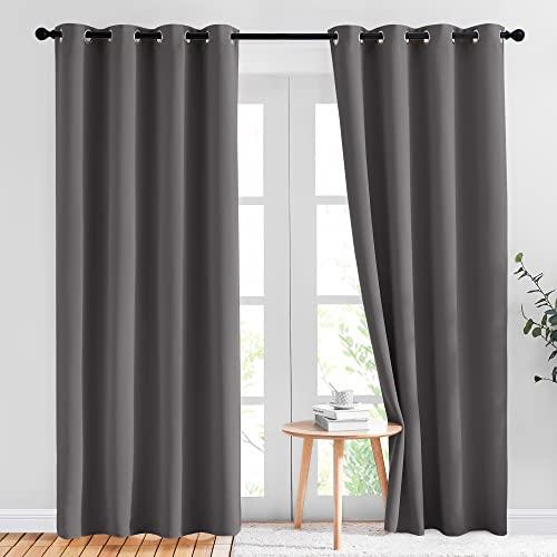 NICETOWN Gray Blackout Curtains for Bedroom 84 inches Long - Thermal Drapes Grommet Room Darkening Light Blocking Curtains Window Treatments for Living Room (2 Panels, W52 x L84, Grey)
