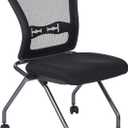 Office Star Deluxe Breathable ProGrid Back Armless Folding Chair 2-Pack with Rolling Casters and Titanium Finish Frame, Coal FreeFlex