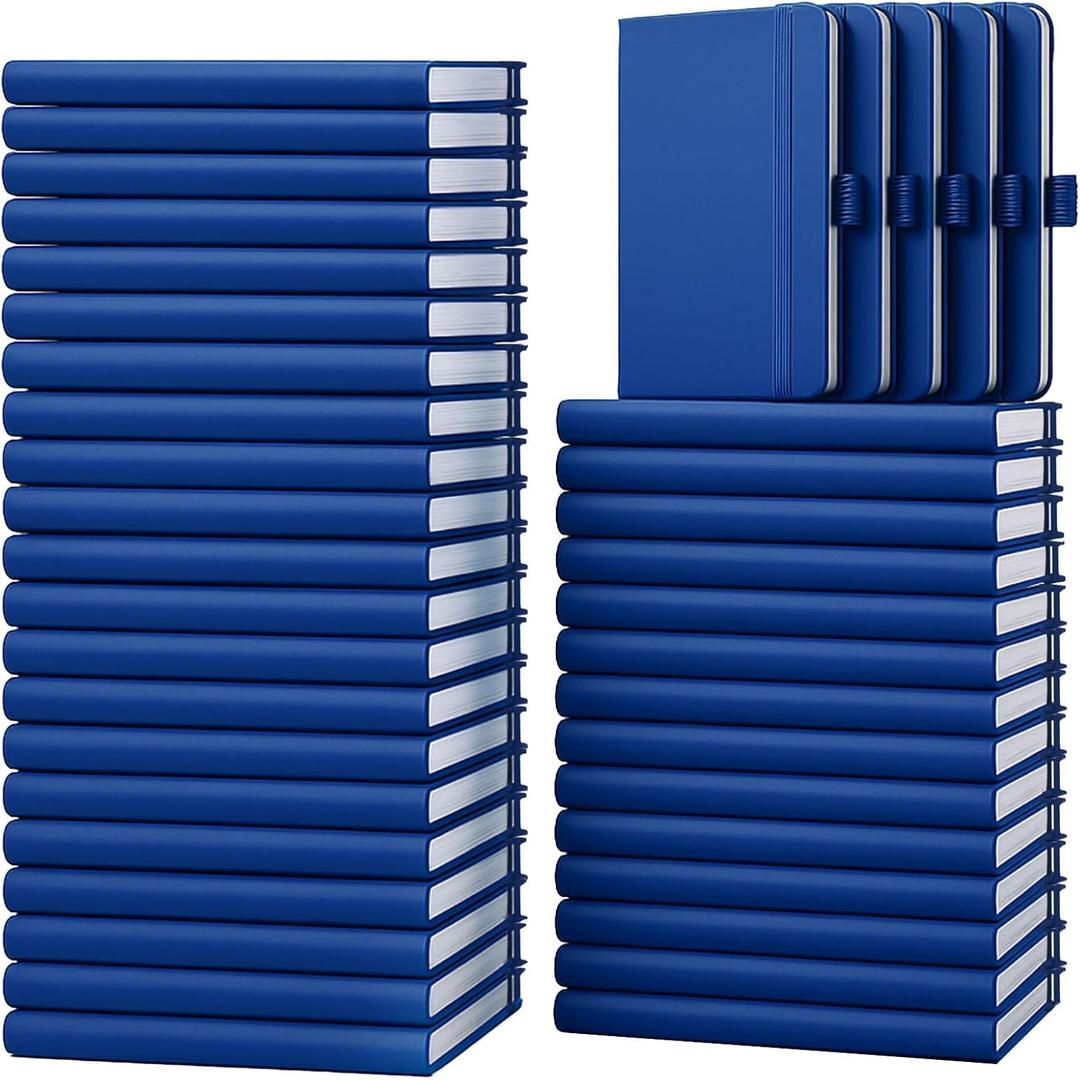 Laumoi 40 Pack Pocket Notebook Journals A6 Mini Hardcover Journal PU Leather Lined Notebooks 3.5 x 5.5 Inch Small College Ruled Notepad with Pen Holder for Writing Office School Supplies (Navy Blue)