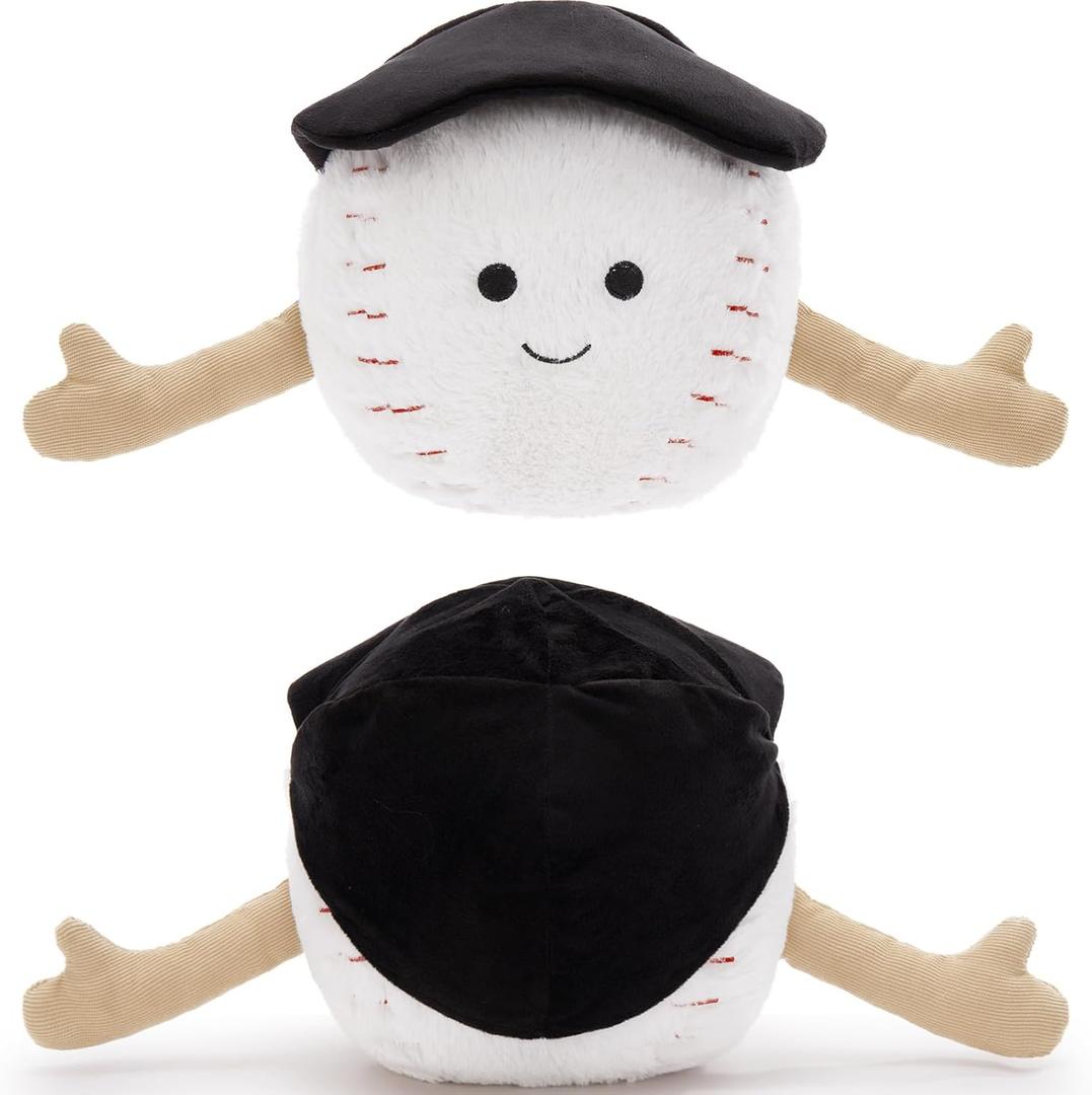 Muiteiur Baseball Plush Toy, Stuffed Ball Plush with Cute Smile & Baseball Cap, Soft Stuffed Sports Toy, for Kids Girls Boys Fans