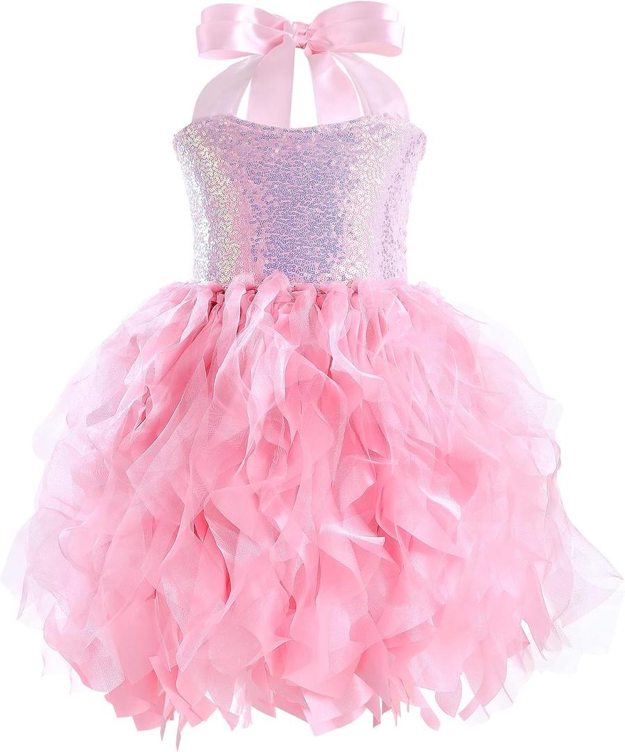 Tutu Dress for Toddler Baby Girl, Sequin Sleeveless Tulle Skirt, Tulle Dress for Wedding, Birthday Party, Special Occasion (Pink, 8-9Y)