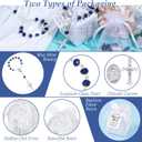 Yinkin 100 Pcs Baptism Favors Set Including 25 Mini Rosary Baptism Favors 25 Organza Bags with Drawstring 25 Thank Kraft Tags 25 Boxes for Christening Party Wedding Supplies Gifts(Blue)
