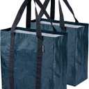 CleverMade Tall Frakta Reusable Grocery Tote - 42L - Pack of 2 - Ocean Blue - Collapsible Storage Shopping Organizer - Heavy Duty Utility Bag Home