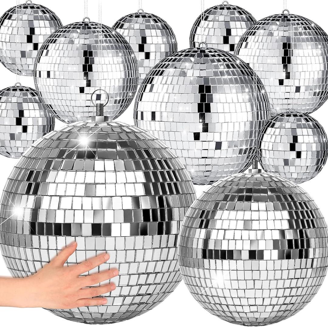 17 Pcs Disco Ball Decor: Mini Large Assorted Size Hanging Mirror Disco Ball Sets - Silver Party Ornaments for Stage Club Prom Props 70s Weddings Dance Music Birthday(12, 8, 6, 4, 3.2 Inch)