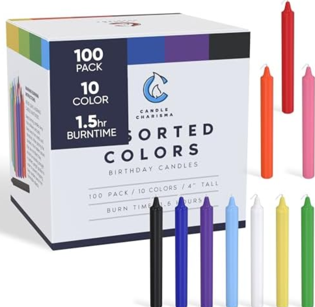 Candle Charisma 100 Multi-Colored Spell Candles - 4" Unscented Paraffin Chime Candles, Smokeless & Dripless Candles, 1.5 Hours Burn Time 0.4" Thick Taper Candles for Rituals, Witchcraft & Parties 4 Pack