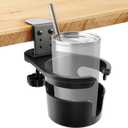 Desk Cup Holder, 360 Rotating Anti-Spill Cup Holder for Desk or Table, Adjustable Clamp Bottles Holder for Gaming Room, Home, Office to Hold Coffee Mugs