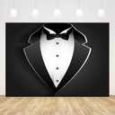 9x6ft Gentleman Backdrop Black Tuxedo Backdrop Men Black White Bow Tie Suit Birthday Photography for Boy Man Birthday Wedding Party Father's Day Photo Booth Photo Wall Decor