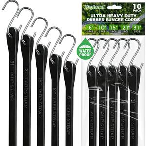 Bungee Cords with Hooks Heavy Duty 10 Pack – EPDM Rubber UV Resistant, Assorted 6 10 15 21 31 Inch, Tarp Straps Tie Down for Truck Cargo, Motorcycle, Luggage, Canopy