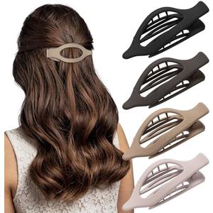 Sightor Flat Hair Clips, 4 Packs Flat Hair Claw Clips for Thick Thin Hair Clips, French Flat Hair Clips for Women Stylish Lay Flat Claw Clips, Black, Beige, Brown, Coffee